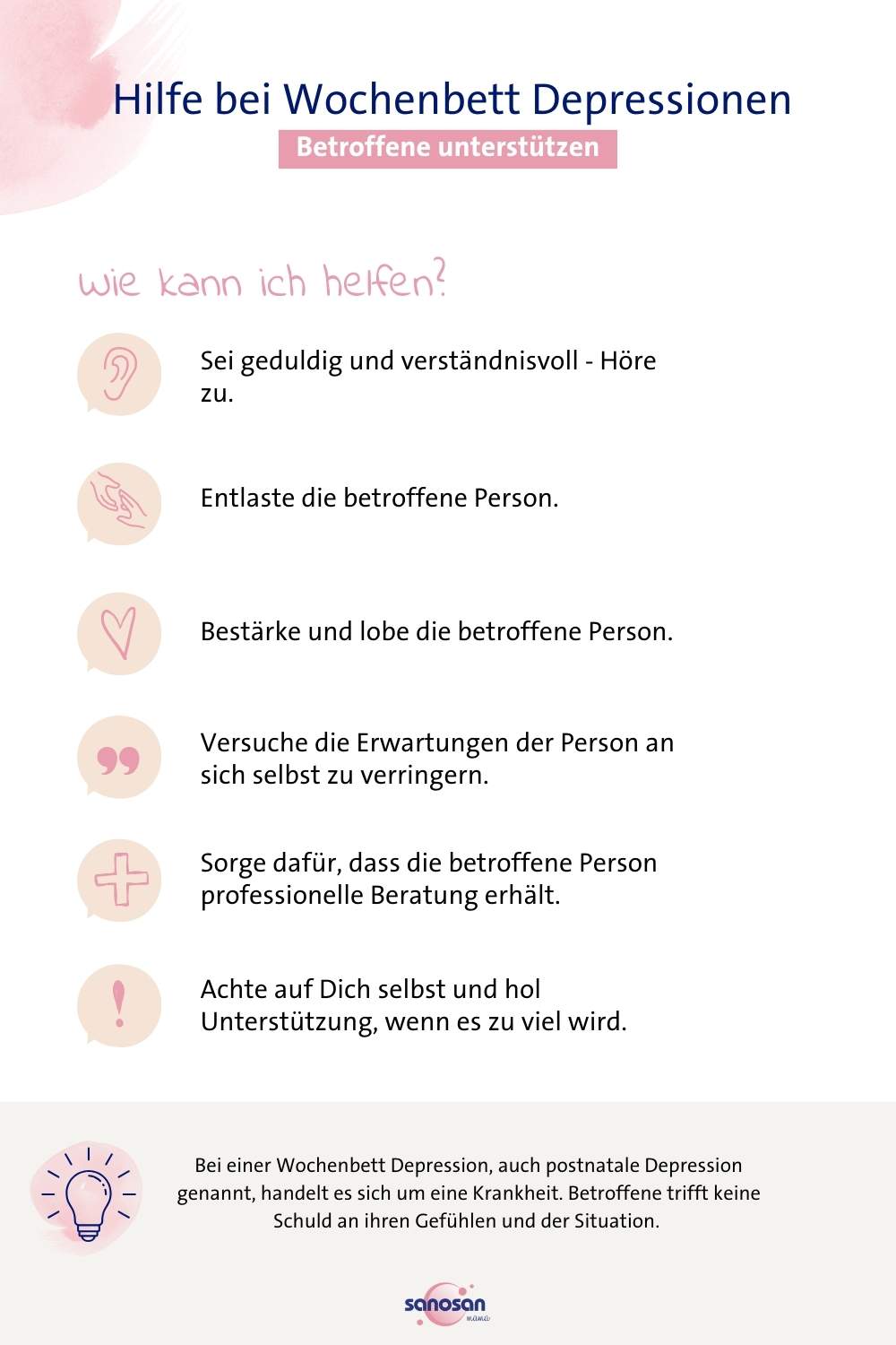 Infografik zu Hilfe von betroffenen Personen einer Wochenbett Depression